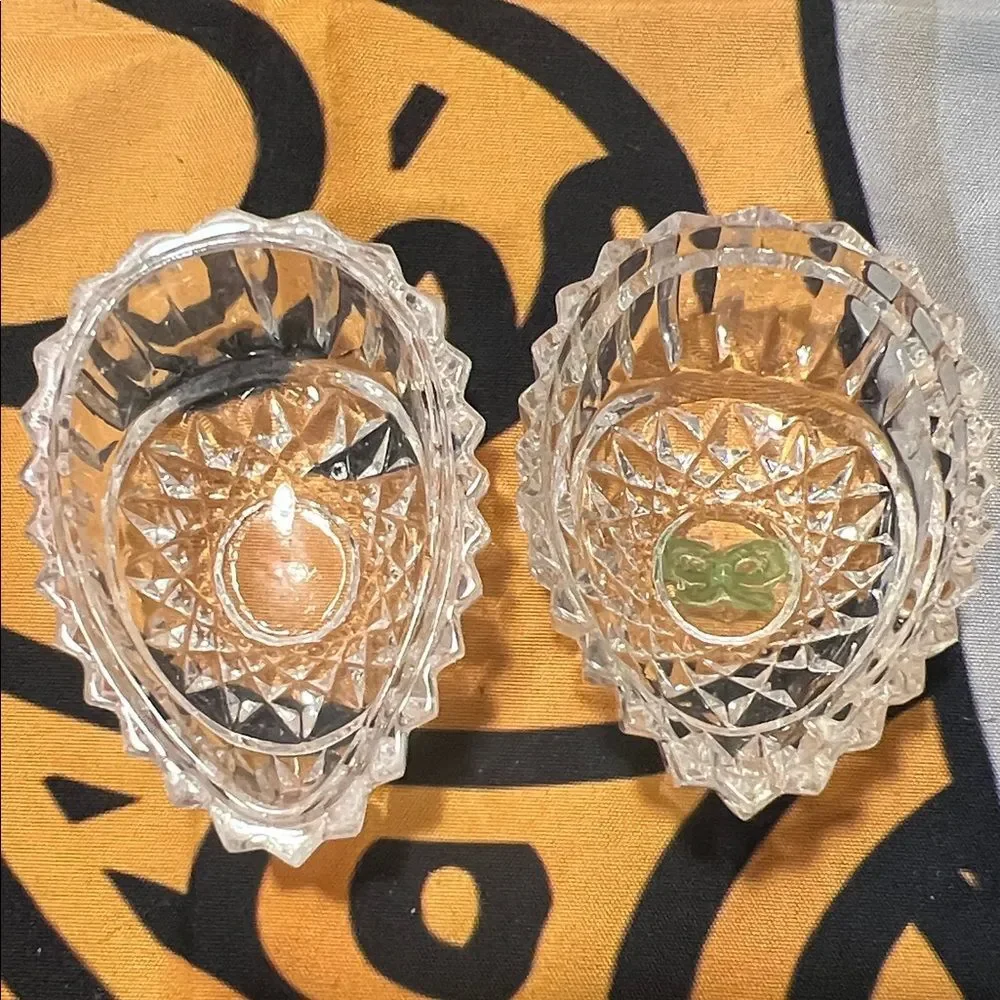 Vintage Enesco Crystal Egg with Green Bow Accent